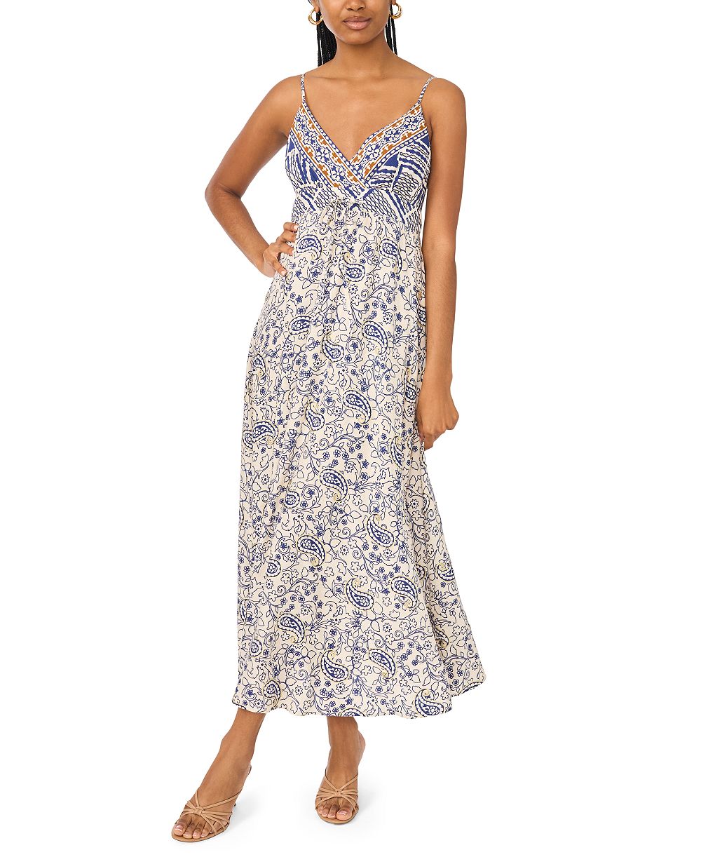 MSK Women's Flowy Tie-Front V-Neck Midi Dress