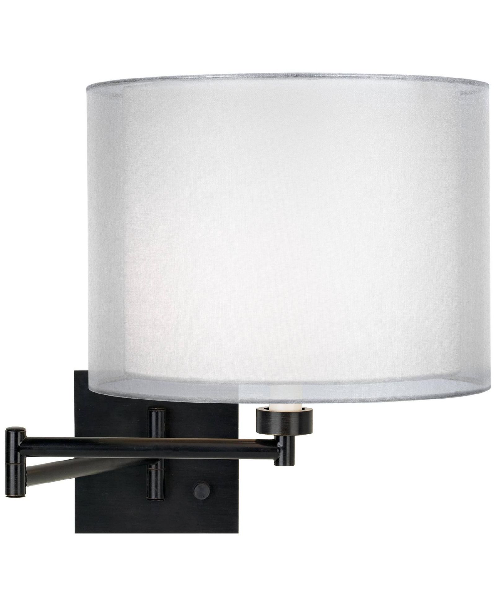 Franklin Iron Works Modern Swing Arm Wall Lamp Espresso Plug-In Light Fixture Double Sheer Silver White Drum Shade Bedroom Bedside