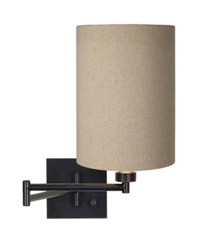 Franklin Iron Works Modern Swing Arm Wall Lamp Plug-In Light Fixture Tan Cylinder Shade для спальни и гостиной