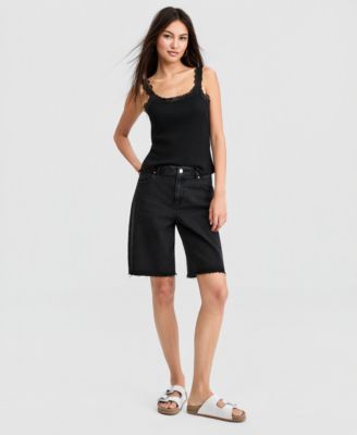 And Now This Petite джинсовые шорты High Rise Raw-Hem