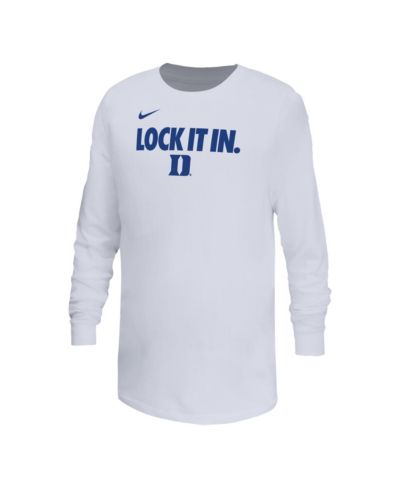 Nike Футболка с длинным рукавом Dri-FIT для мальчиков и девочек White Duke Blue Devils On-Court Bench Legend