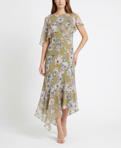 Taylor Women's Floral Print Capelet Fit & Flare Crewneck Dress