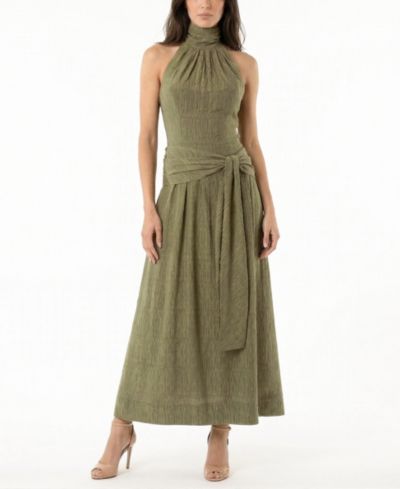 Taylor Women's Textured Drop Waist Halter Neck Dress