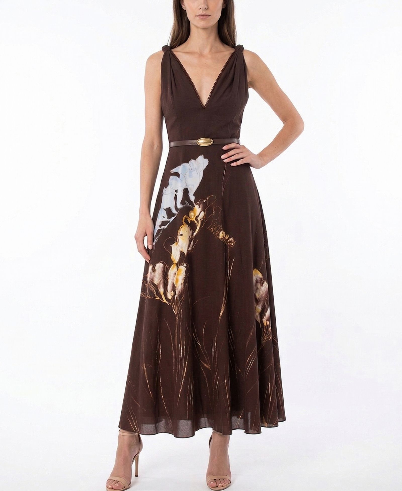 Женское платье Taylor Floral Belted V-Neck Sleeveless