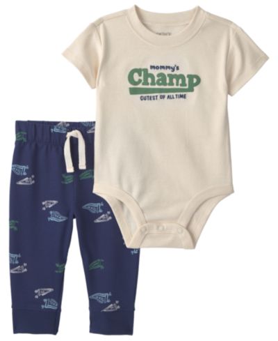 Carter's Baby Boys' Mommy's Champ Pennant French Terry Bodysuit and Pant, 2-Piece Set