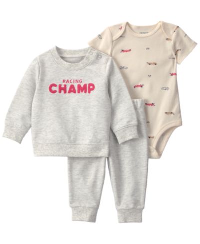 Комплект Carter's Baby Boys' Race Car French Terry Layering Long-Sleeve Sweatshirt, Bodysuit and Pant, 3-Piece Set