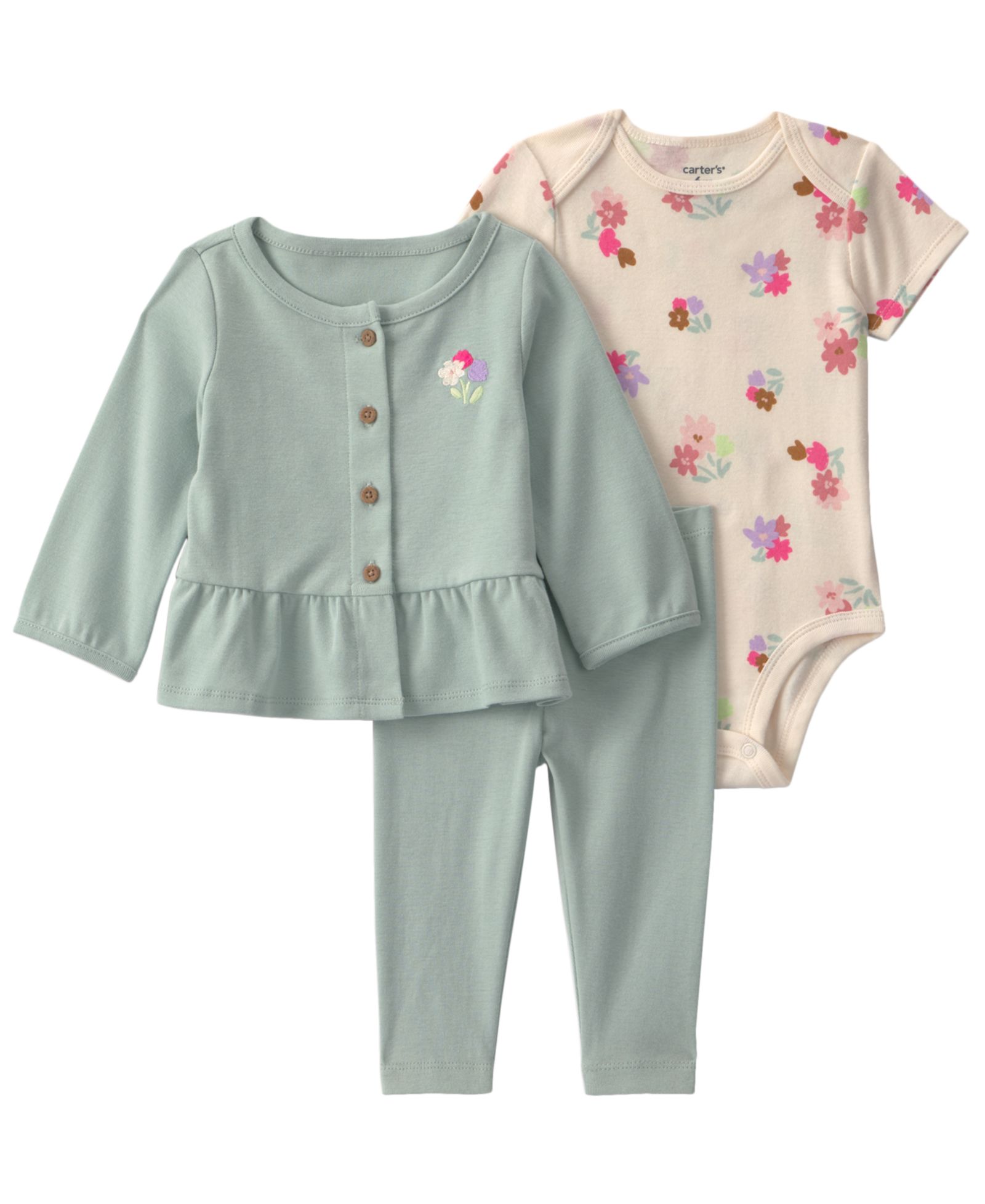 Детский набор Carter's Floral Layering: лонгслив, боди и брюки, 3-piece set