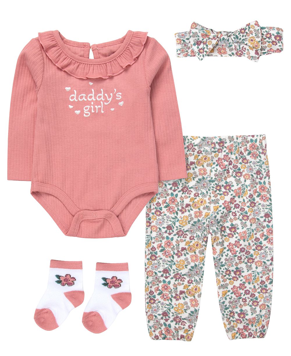 Baby Essentials детский набор из 4 предметов: боди с длинным рукавом, брюки джоггеры, носки и повязка на голову
