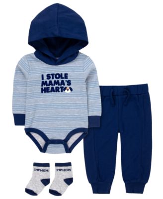Детский комплект из 3 предметов от Baby Essentials: боди с длинным рукавом, брюки джоггеры и носки для мальчиков