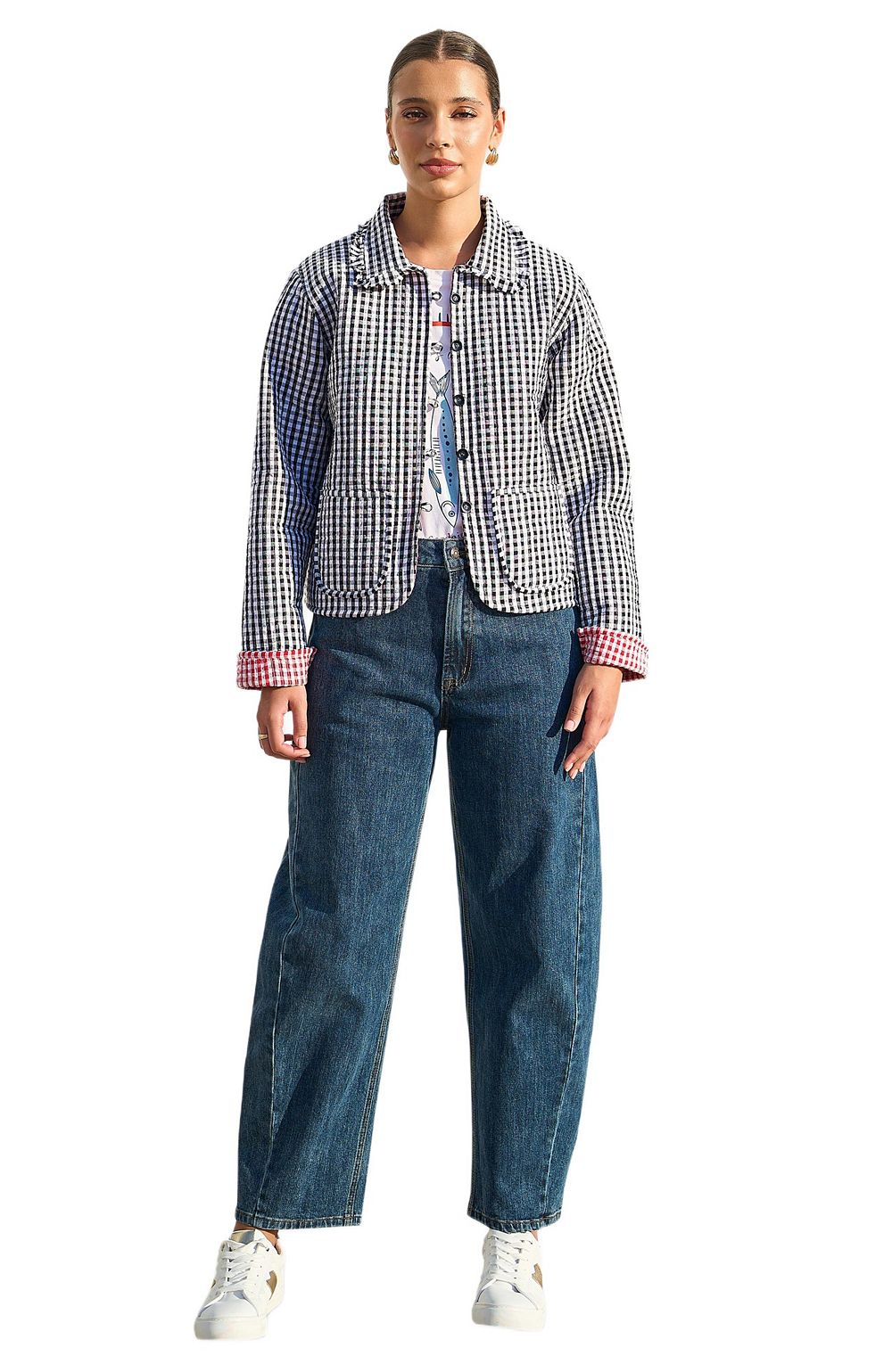 Yumi Women's Gingham Frill Collar Jacket