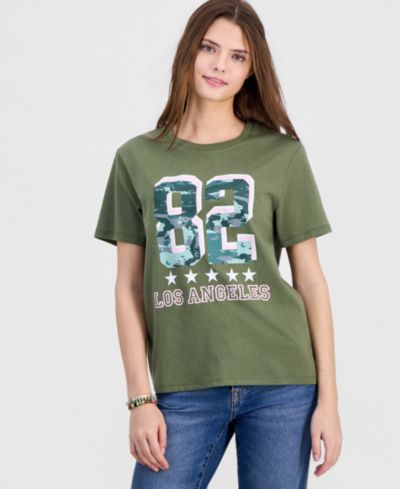 Love Tribe Junior's LA Number Camo Crewneck Tee