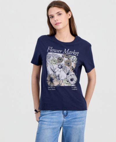 Love Tribe Juniors' Flower Market Crewneck Tee