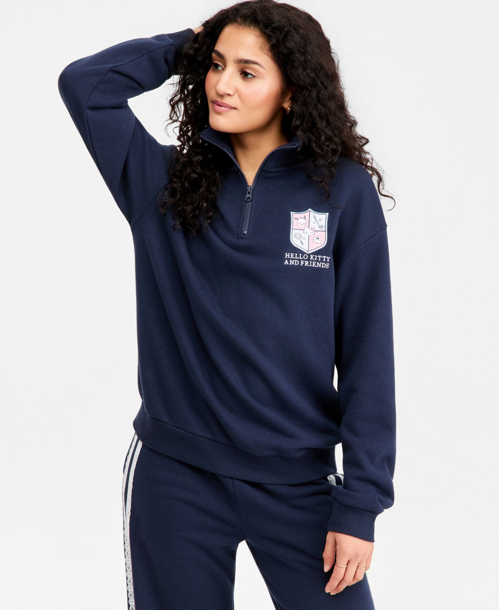 Love Tribe Juniors' Hello Kitty Match Quarter-Zip Sweatshirt