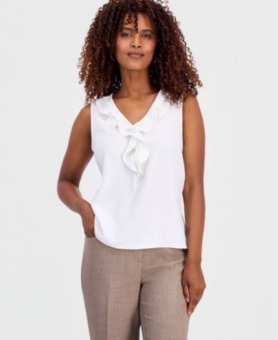 Kasper Women's Ruffled V-Neck Sleeveless Top, Regular & Petite