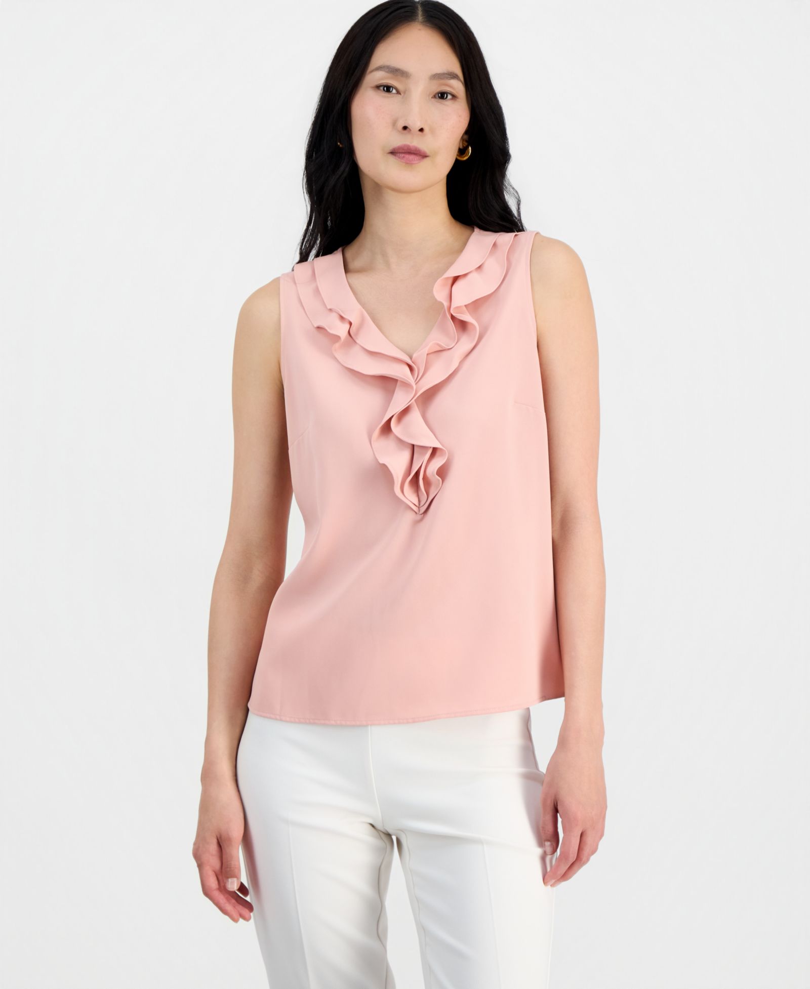 Kasper Women's Ruffled V-Neck Sleeveless Top, Regular & Petite