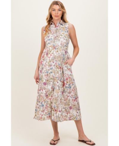 Pinkblush Women's Multicolor Garden Print Sleeveless Shirt Dress