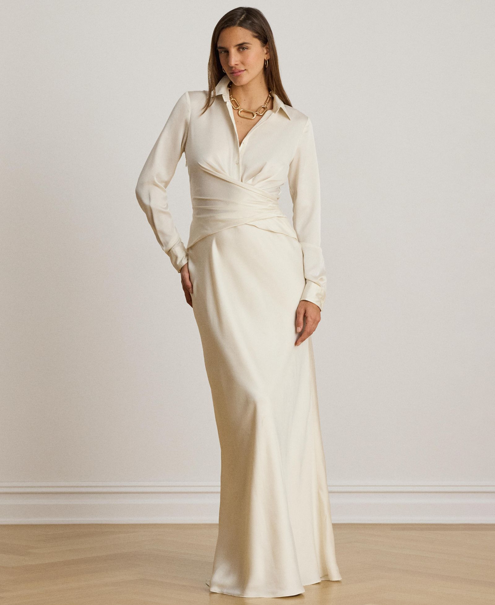 Женское вечернее платье Lauren Ralph Lauren Pleated Button-Up Charmeuse