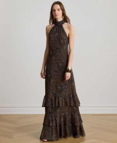 Lauren Ralph Lauren женское вечернее платье в пол из жоржета с принтом пейсли и многослойным подолом