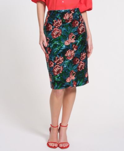 Isaac Mizrahi Women's Floral Pencil Midi Skirt