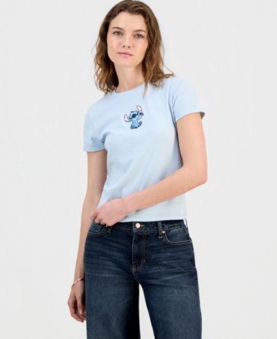 Stitch Juniors' Embroidered Crewneck Baby Tee