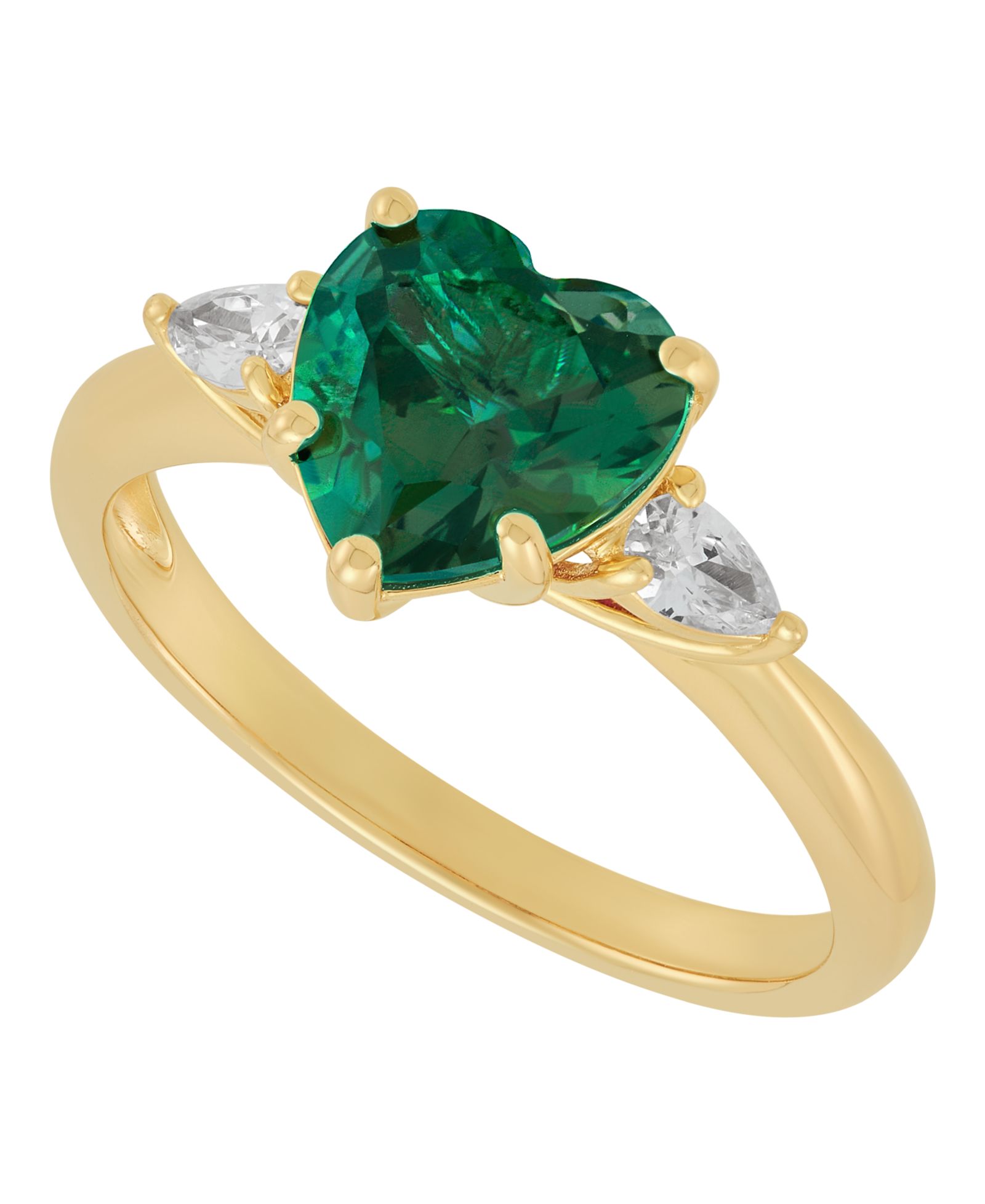 Кольцо Macy's Emerald и White Sapphire Heart в 14k Yellow Gold-Plated Sterling Silver