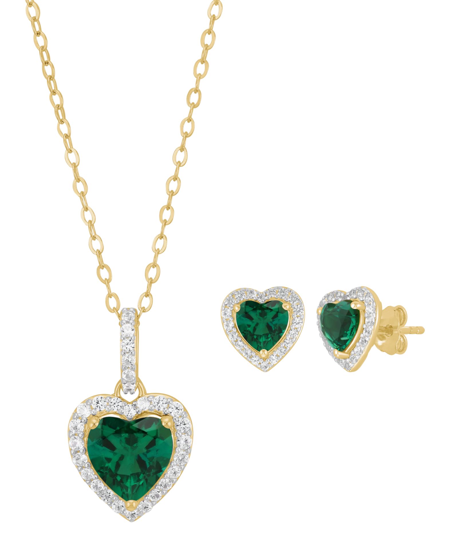 Macy's 2-Pc. Created Emerald (3-9/10 ct. t.w.) and Created White Sapphire (5/8 ct. t.w.) Earrings and Necklace Set in 14k Yellow Gold-Plated Sterling Silver