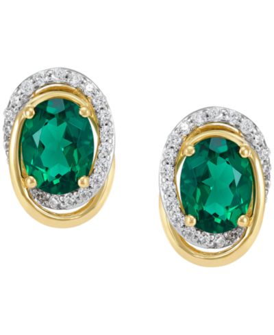 Серьги-гвоздики Macy's Emerald and White Sapphire в 14k Yellow Gold-Plated Sterling Silver