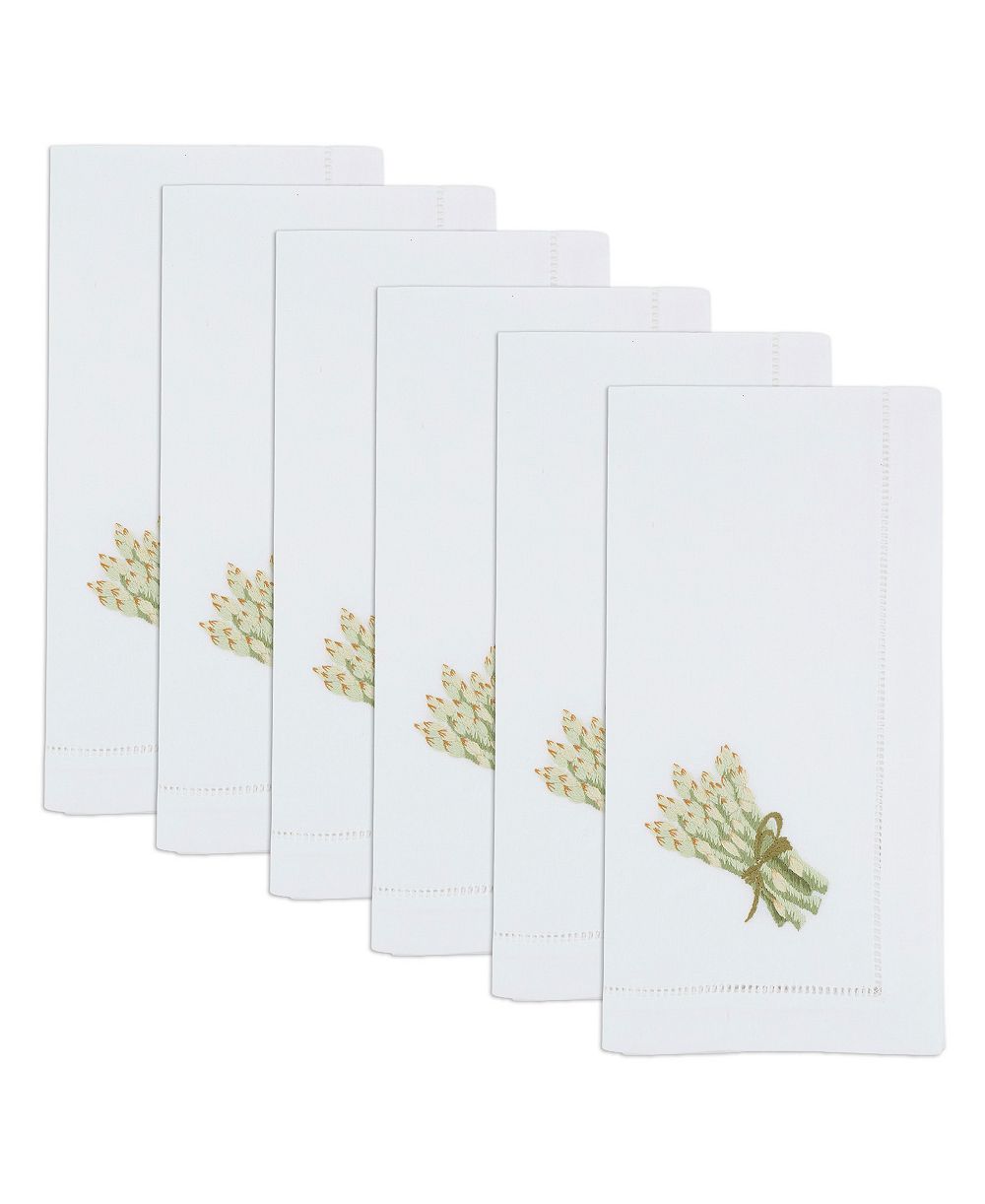 Saro Lifestyle Asparagus Embroidered Cotton Decorative Napkins, Set of 6