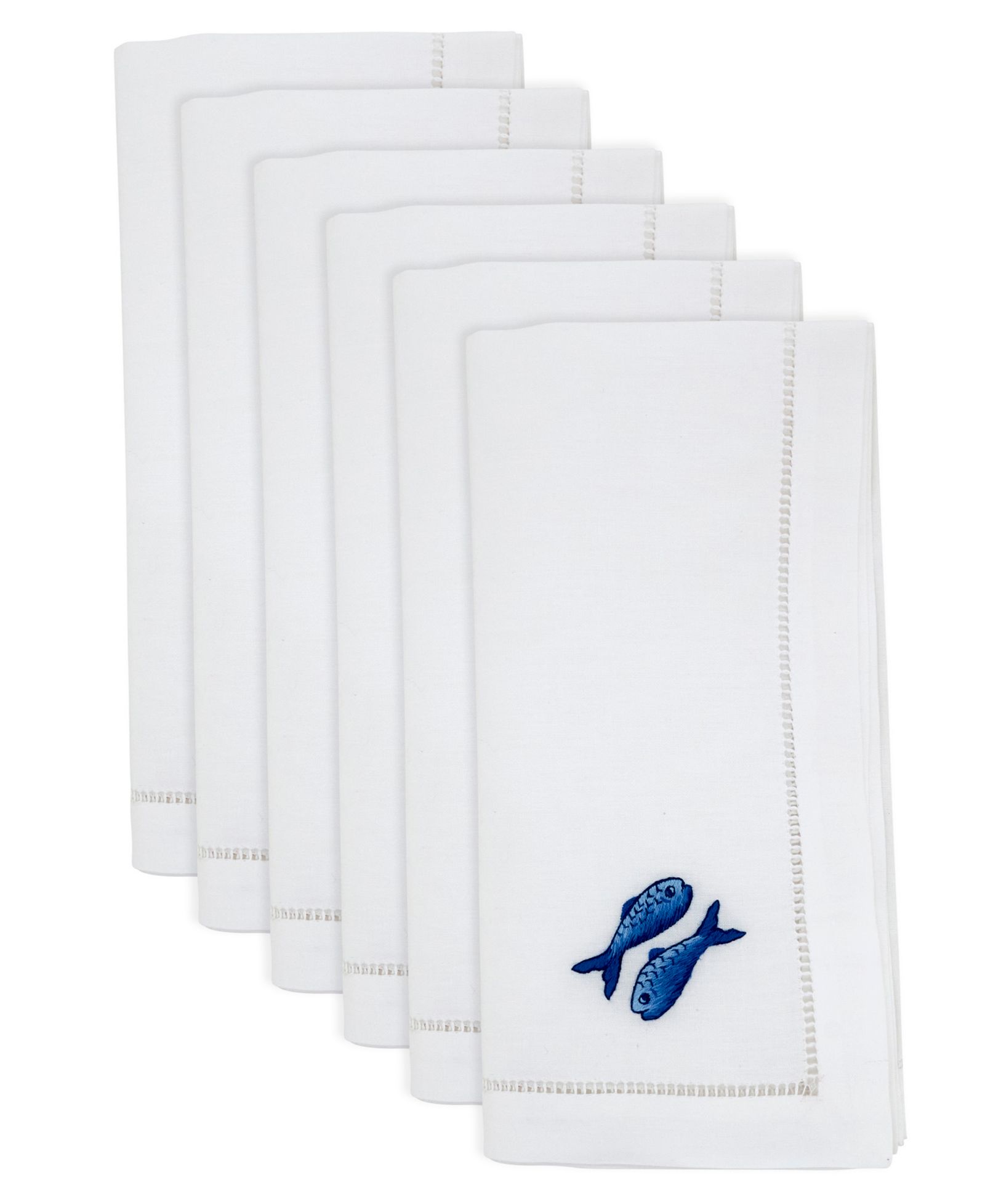 Saro Lifestyle Embroidered Double Fish Cotton Napkins, Set of 6