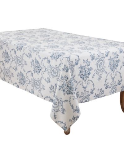 Saro Lifestyle Классическая скатерть из смесового льна с цветочным узором Toile 60" x 104"