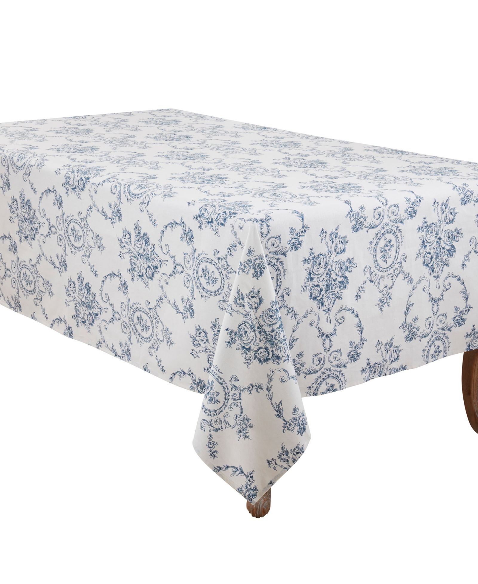 Saro Lifestyle Classic Toile Floral Linen Blend Tablecloth, 60" x 90"