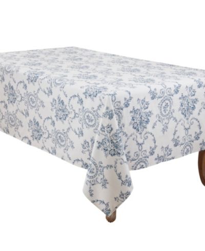 Saro Lifestyle Classic Toile Floral Linen Blend Tablecloth, 60" x 90"