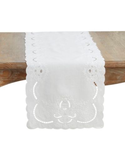 Saro Lifestyle Embroidered Linen Scalloped Table Runner, 16" x 54"