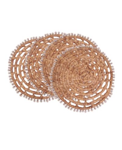 Saro Lifestyle Shell Trimmed Water Hyacinth Round Placemats, Set of 4