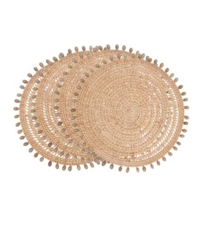 Saro Lifestyle Rattan and Shell Beaded Round Placemats, Set of 4