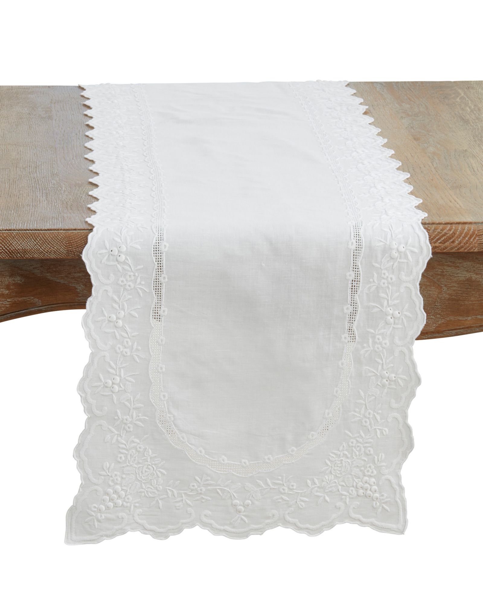 Saro Lifestyle Embroidered Linen Blend Table Runner, 16" x 45"