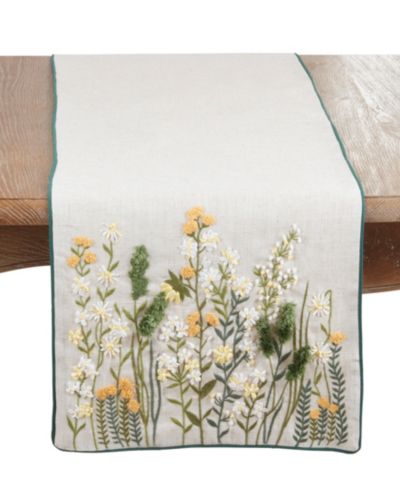 Saro Lifestyle Embroidered Linen Blend Floral Table Runner, 16" x 72"
