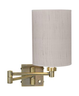 Barnes and Ivy Modern Swing Arm Wall Lamp Dark Plug-In Light Fixture Linen Cylinder Shade for Bedroom Bedside