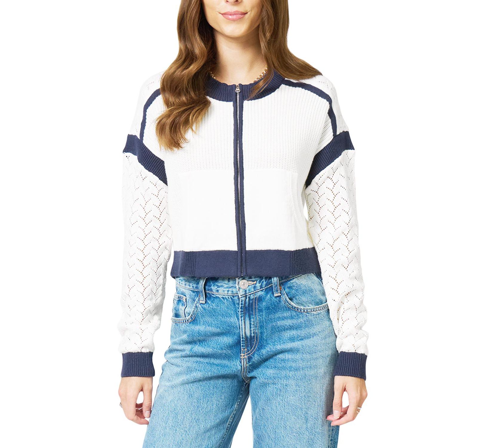 Central Park West Women's Brooklyn Collarless Sweater Bomber