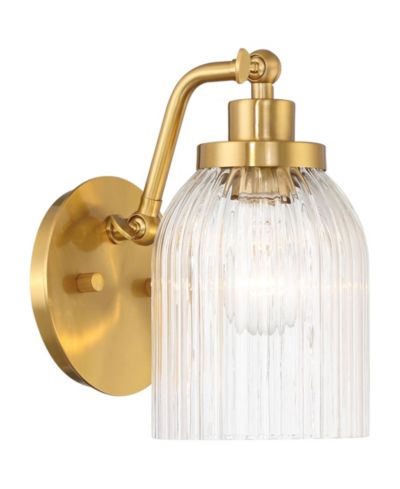 Настенное бра Regency Hill Leyna Modern Wall Light Sconce Antique Brass Hardwire 5 1/4" Fixture Clear Striped Glass