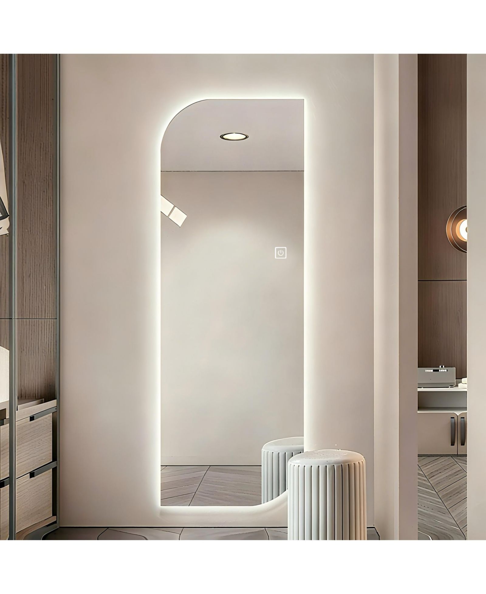 BUSDAYS 65" x 21" LED Full Length Wall Mirror with Irregular Shape and Dimmable Lighting, Wall Mounted for Entryway or Bedroom