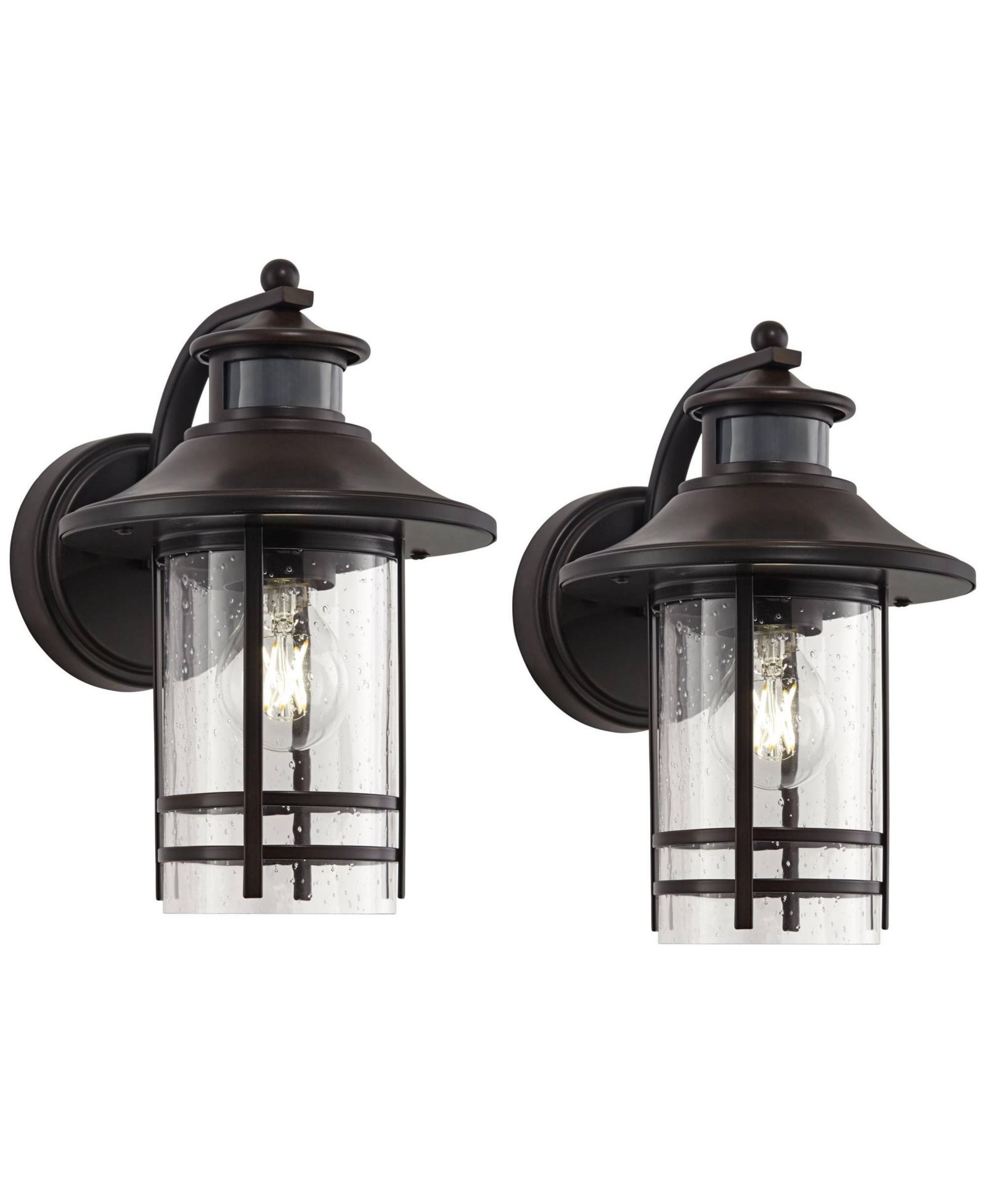 John Timberland Habitat Rustic Industrial Outdoor Wall Light Fixtures Set of 2 Bronze Dusk to Dawn Motion Sensor 11  Seedy Glass for Exterior