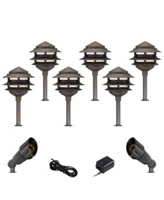 John Timberland Pagoda 17 High Modern 10-Piece Outdoor Landscape Path and Spotlight Set Porch LED Bulb Bronze Finish