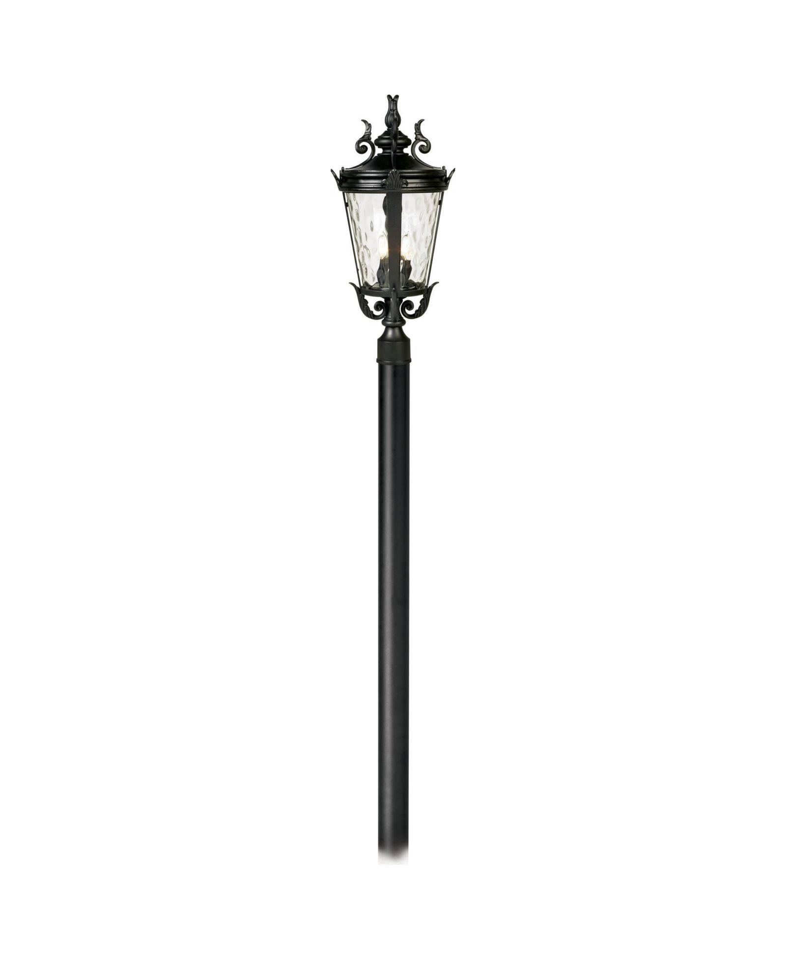 John Timberland Casa Marseille Vintage Outdoor Post Light Textured Black Scroll with Burial Pole Clear Hammered Glass for Exterior Barn Deck Yard