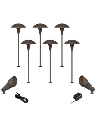 Набор уличного ландшафтного освещения John Timberland Mushroom High Mid Century Modern 10-Piece, бронзовое покрытие, LED лампы