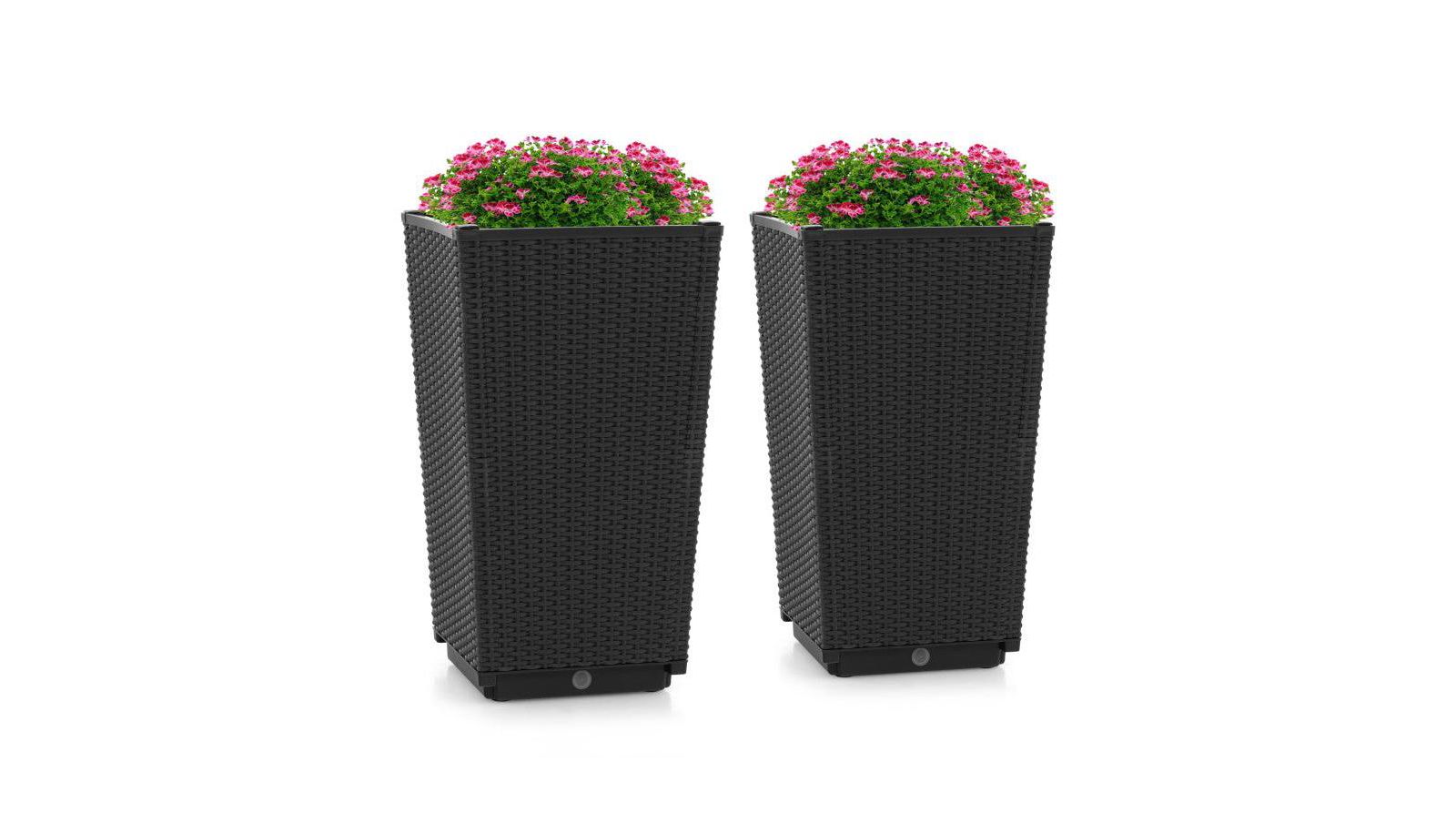 LUCKY ONE Outdoor Wicker Planter Set of 2 with Drainage Hole, Tall Flower Pots