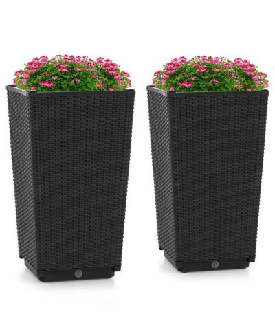 LUCKY ONE Outdoor Wicker Planter Set of 2 with Drainage Hole, Tall Flower Pots