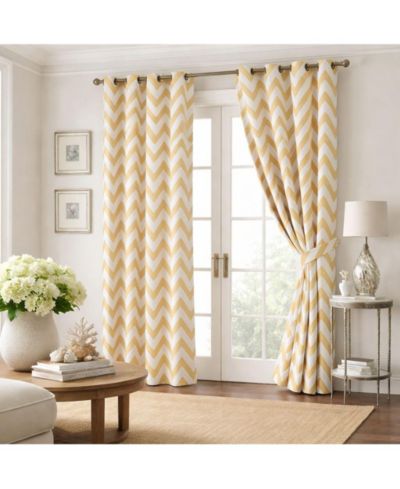Kate Aurora 2 Piece  Chevron Room Darkening Grommet Top Window Curtain Panels