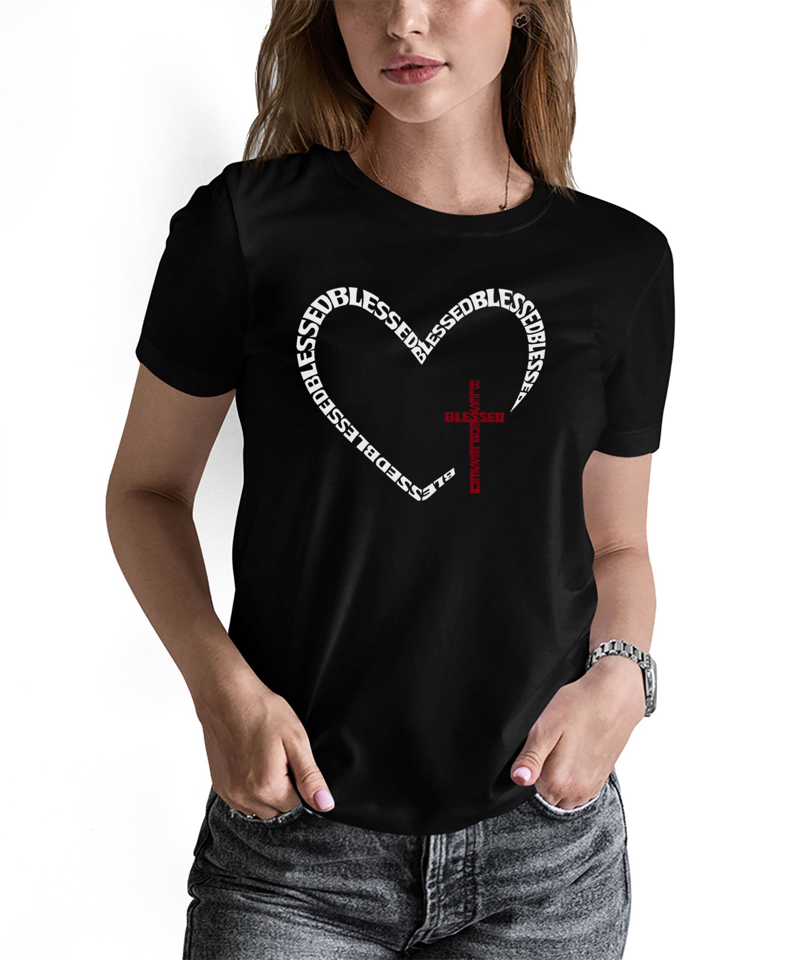 LA Pop Art Women's Blessed Heart Word Art Pullover Top