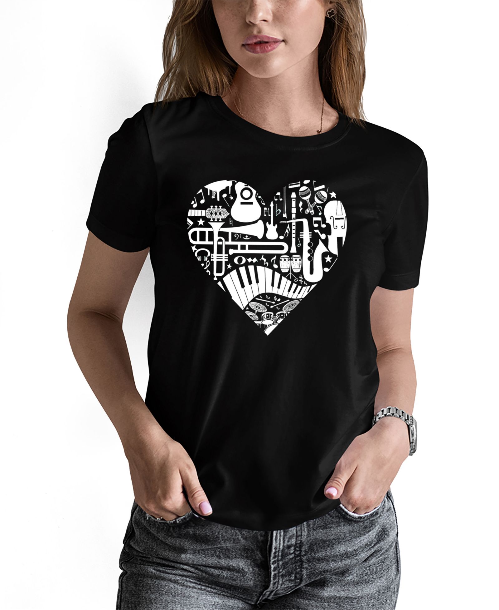 Женский джемпер LA Pop Art Musical Instrument Heart Word Art Pullover Top